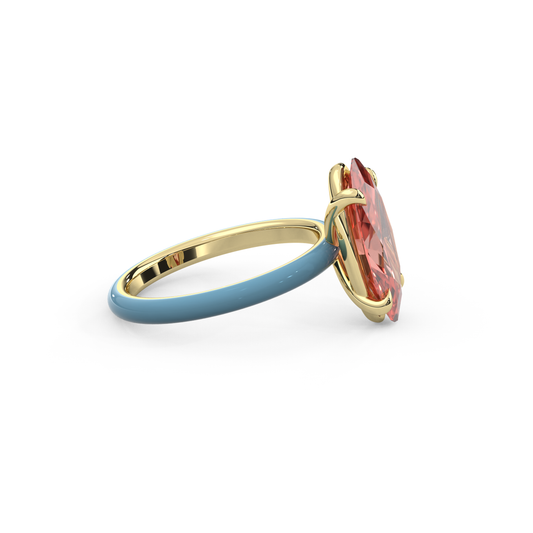 Sunset Pink Moval Lab Sapphire Ring