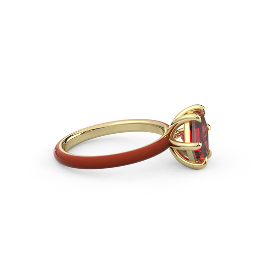 Ruby Red Step Cut Hexagon Lab Sapphire Ring