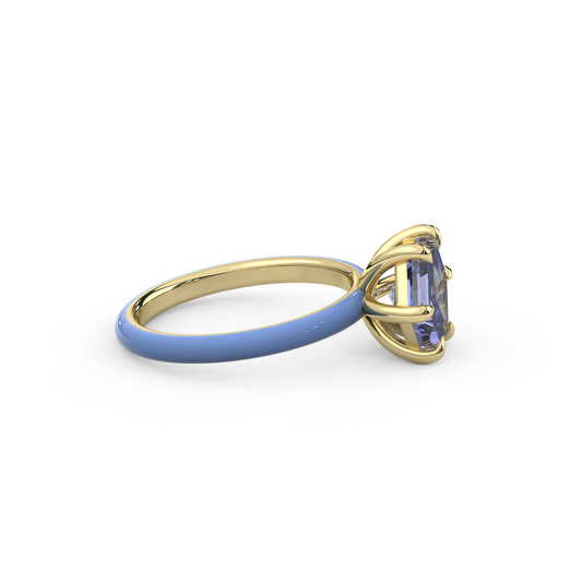 Cornflower Blue Step Cut Hexagon Lab Sapphire Ring