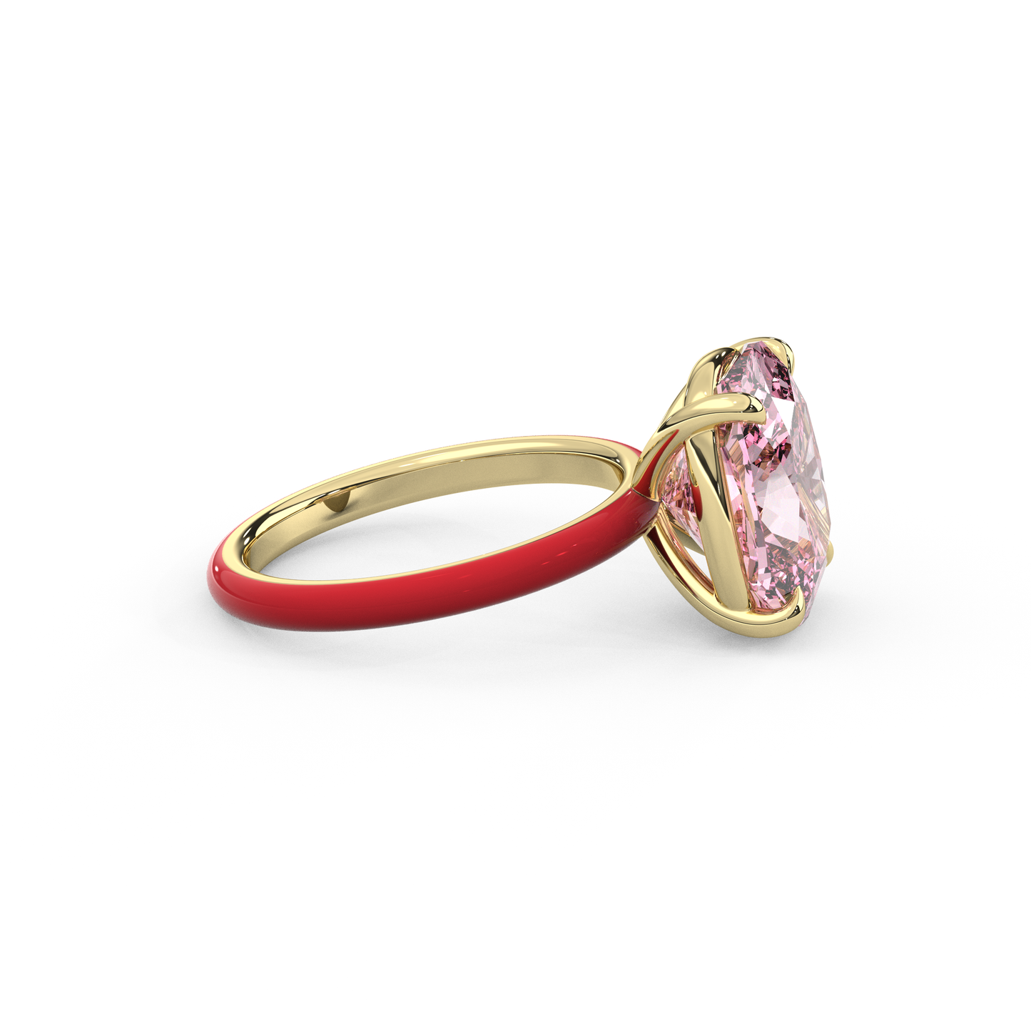 Pink Elongated Cushion Moissanite Enamel Ring