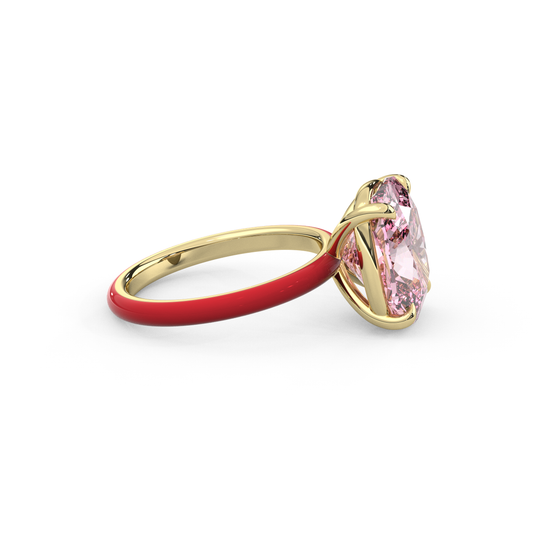Pink Elongated Cushion Moissanite Enamel Ring