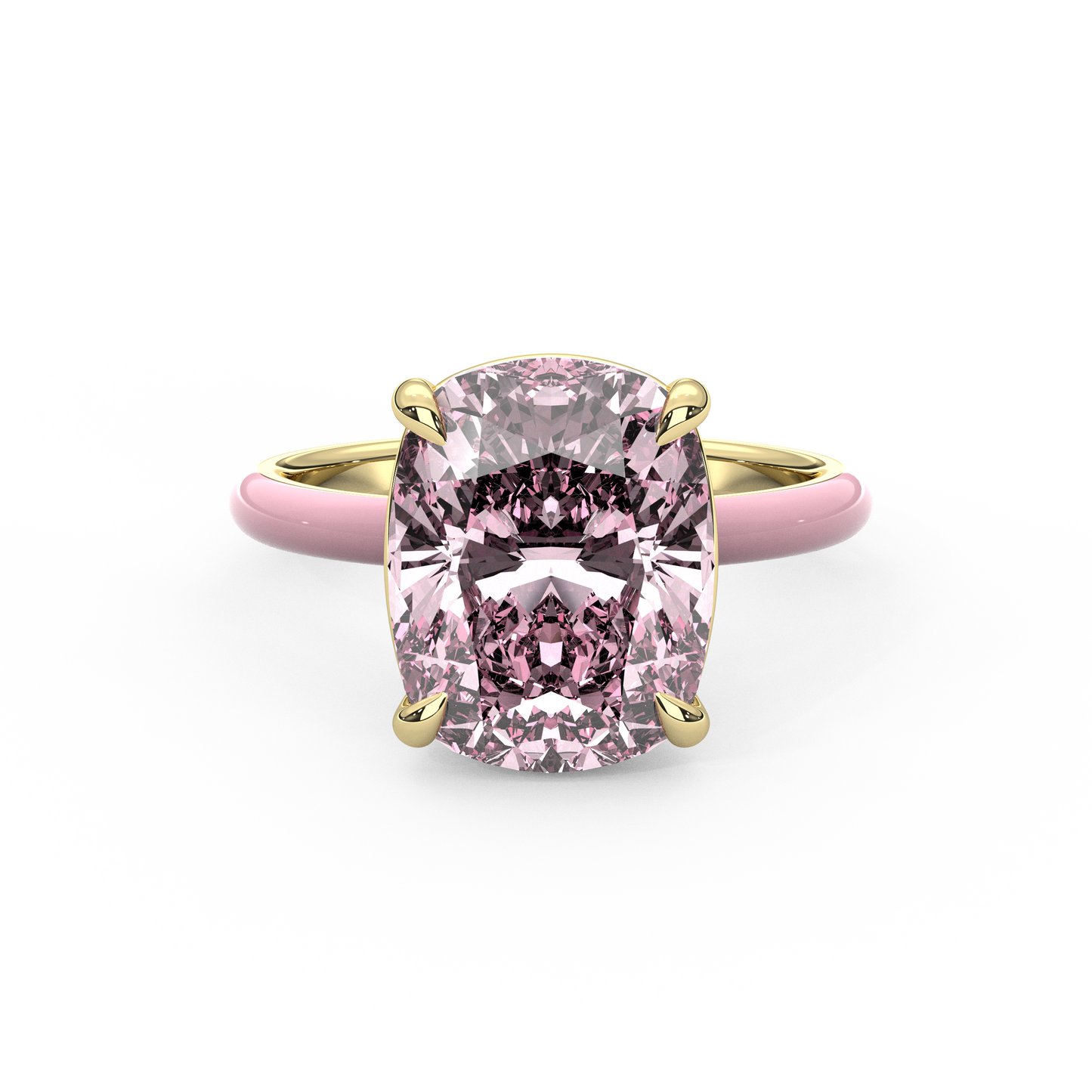 Pink Elongated Cushion Moissanite Enamel Ring