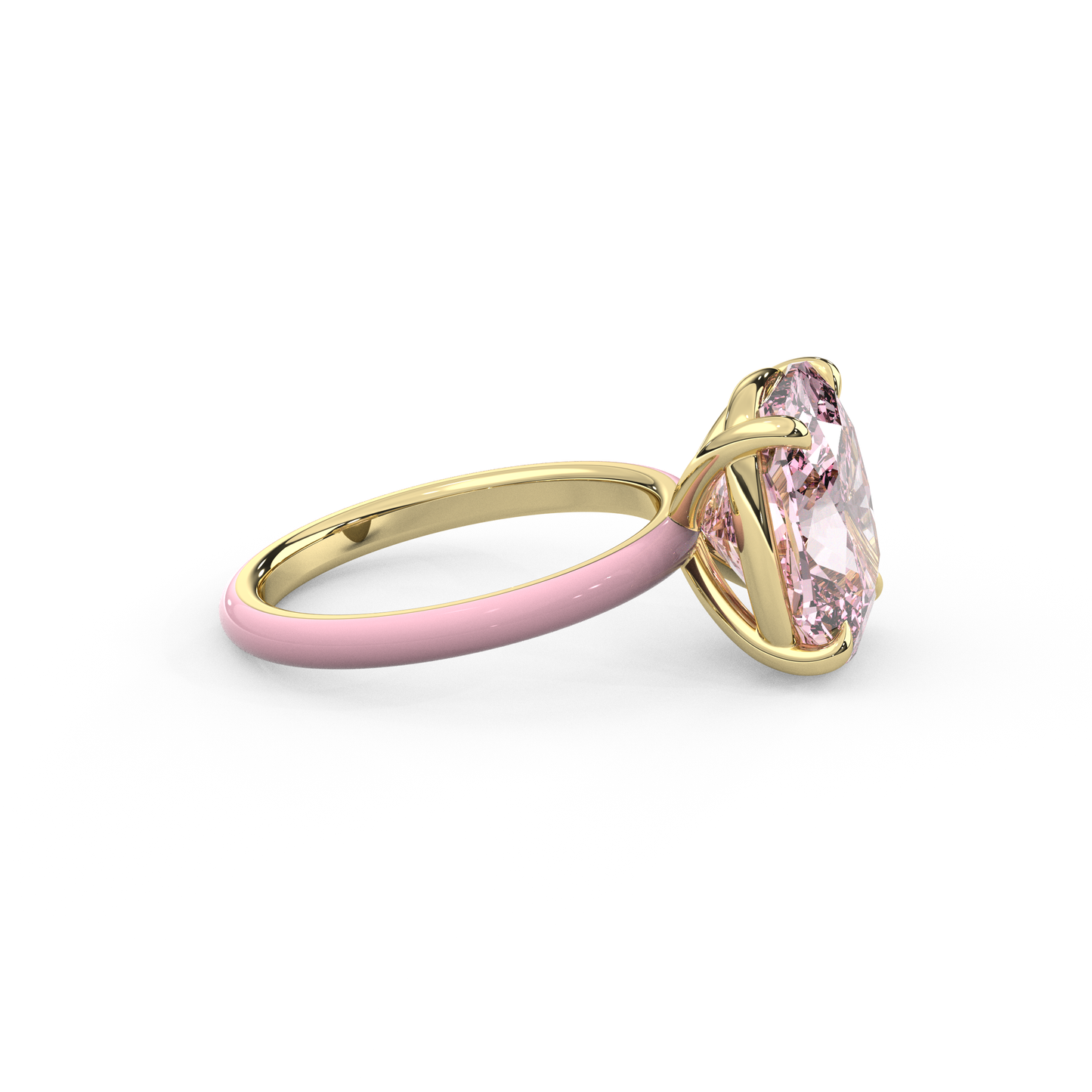 Pink Elongated Cushion Moissanite Enamel Ring