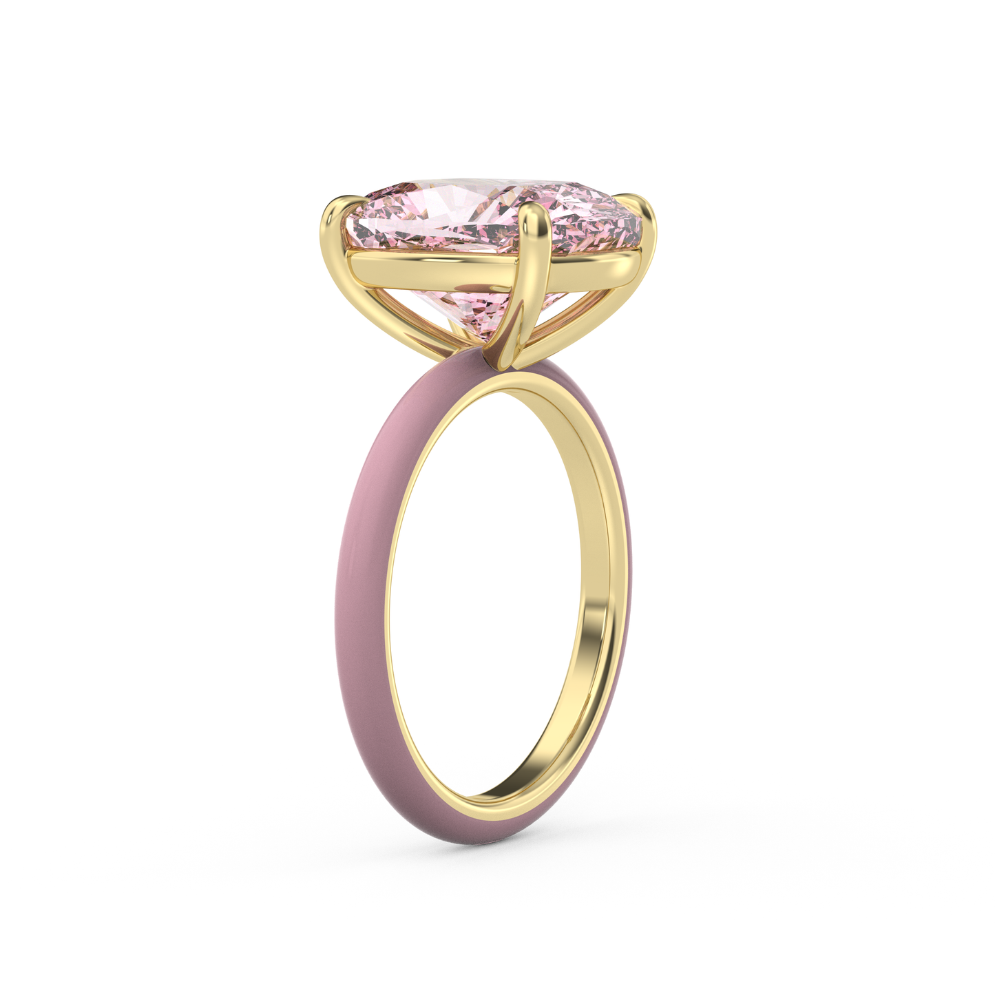 Pink Elongated Cushion Moissanite Enamel Ring