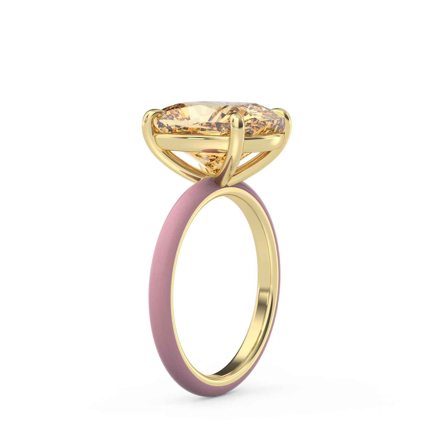 Yellow Elongated Cushion Moissanite Enamel Ring