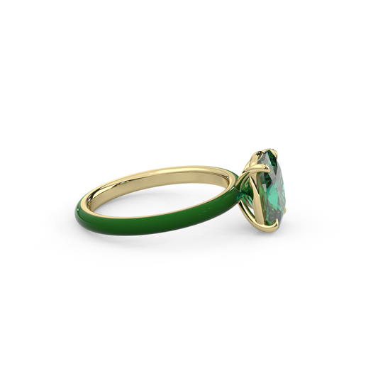 Emerald Green Elongated Cushion Lab Sapphire Ring