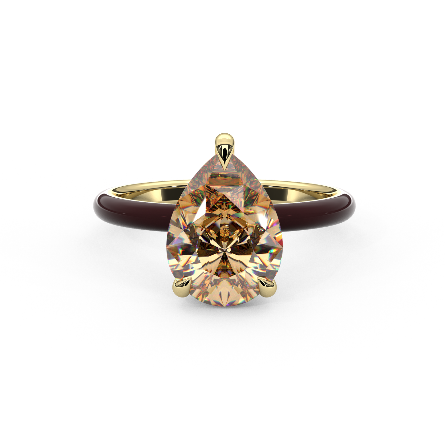 Champagne Pear Moissanite Enamel Ring