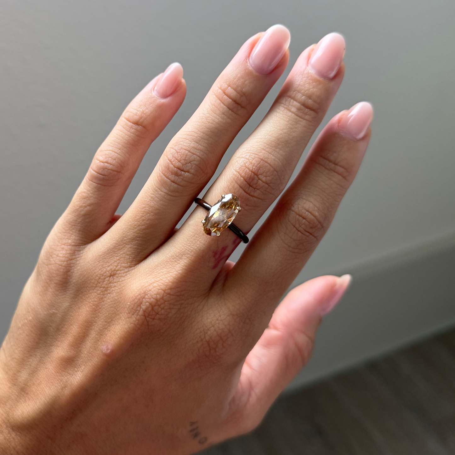 Champagne Moval Moissanite Enamel Ring