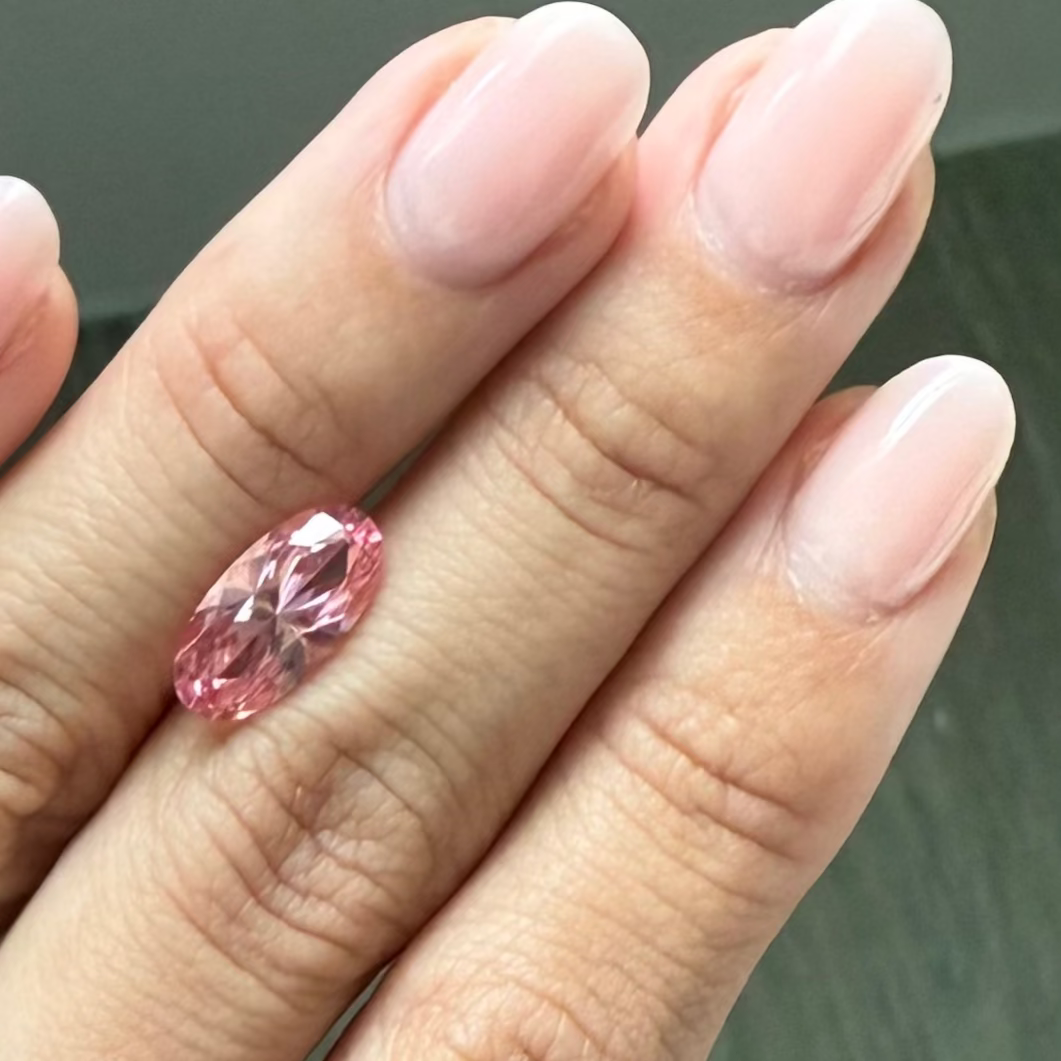 Pink Moval Lab Sapphire Enamel Ring