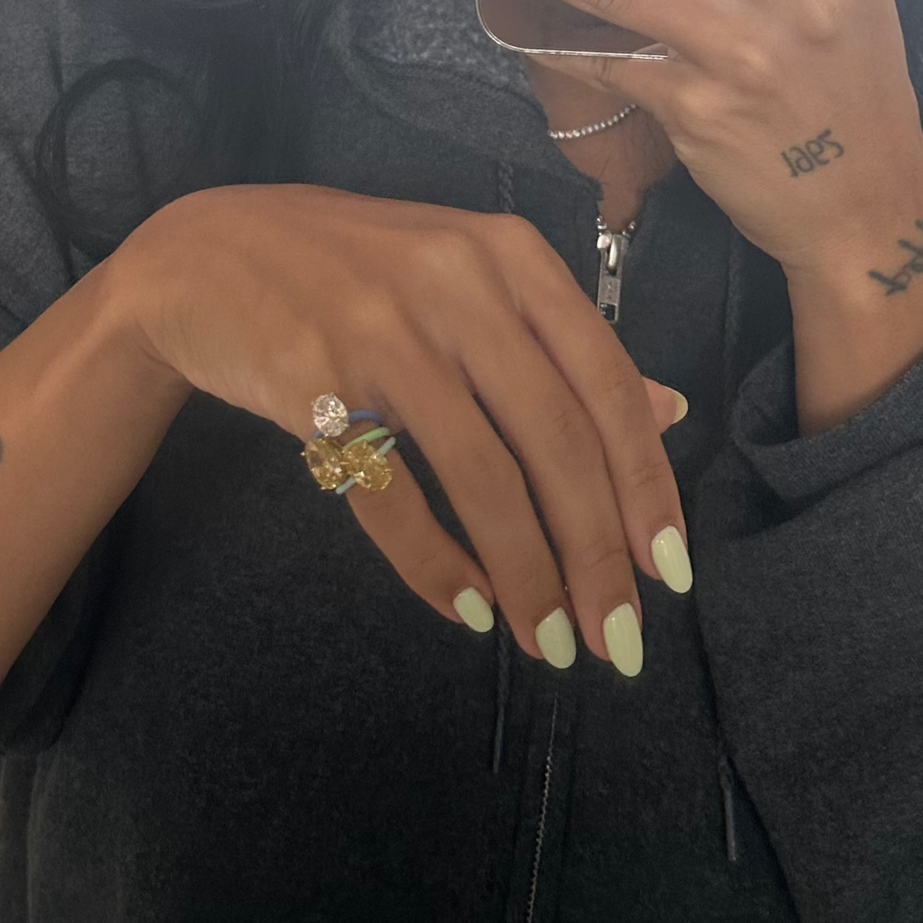 White Oval Moissanite Enamel Ring
