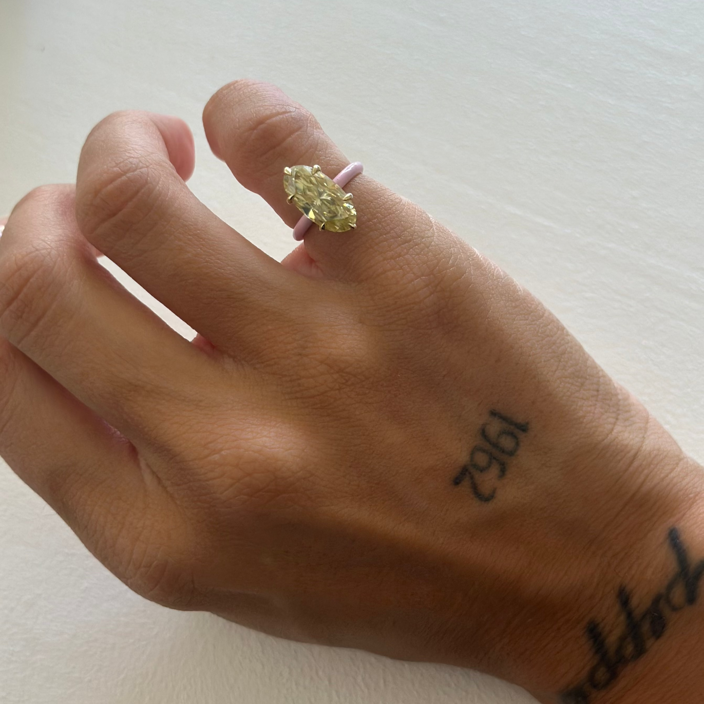 Yellow Moval Moissanite Enamel Ring