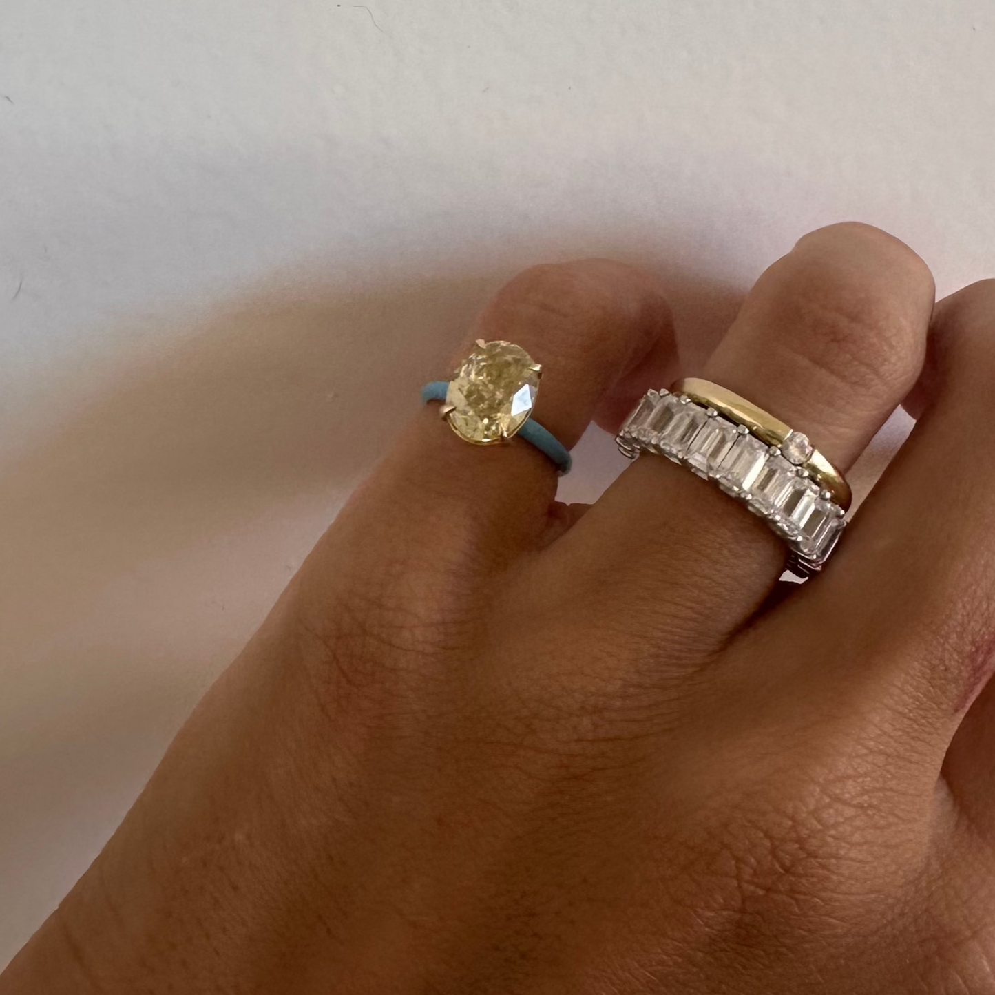 Yellow Oval Moissanite Enamel Ring