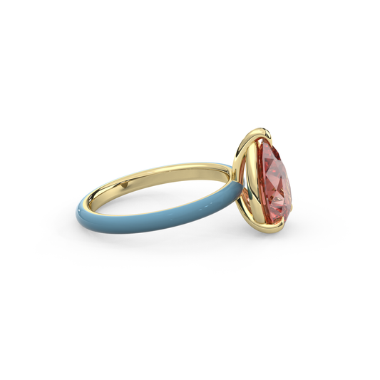 Sunset Pink Pear Lab Sapphire Ring
