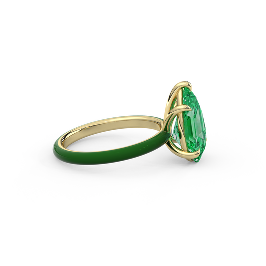 Emerald Green Step Cut Pear Lab Sapphire Ring