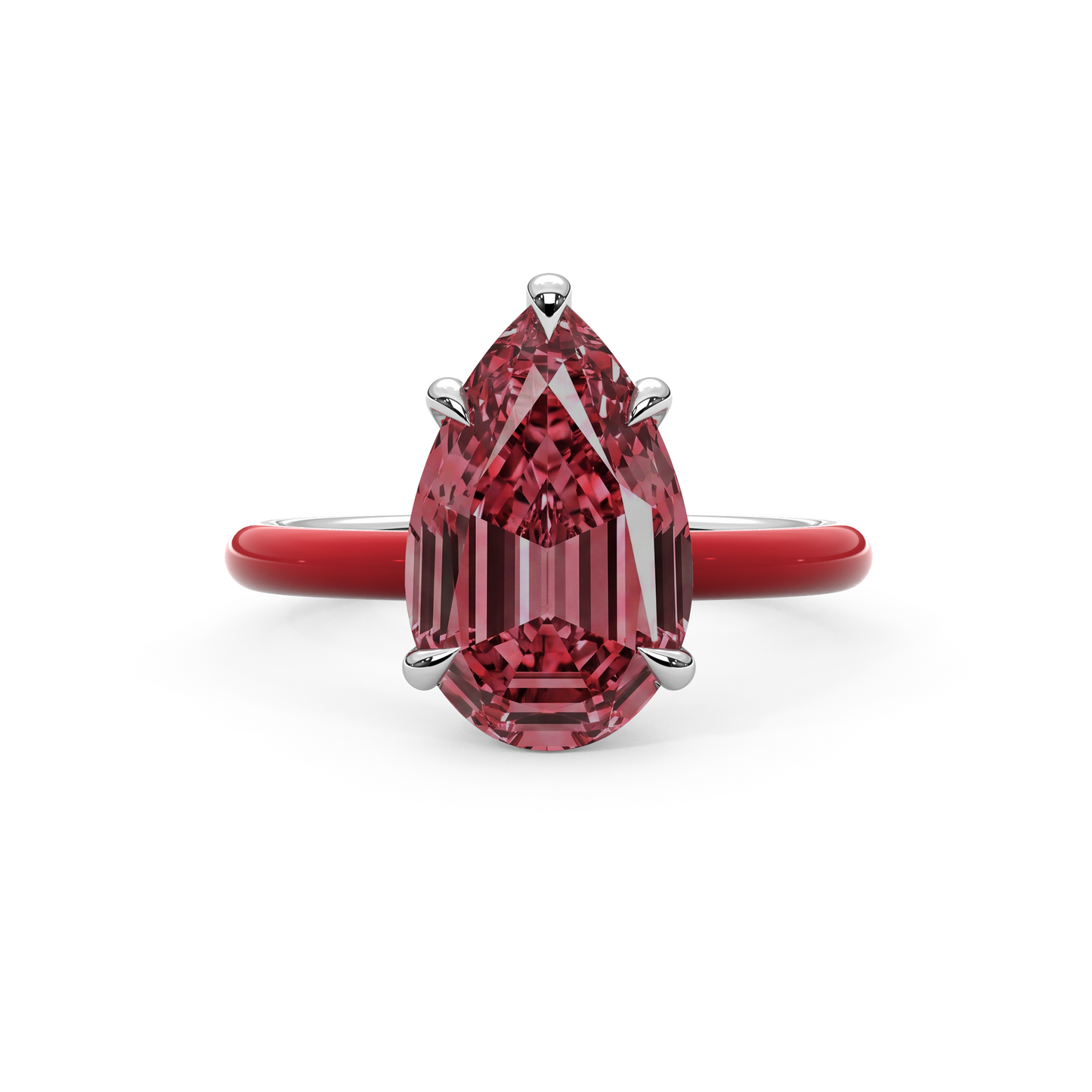 Sunset Pink Step Cut Pear Lab Sapphire Ring