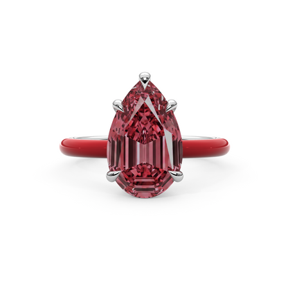 Sunset Pink Step Cut Pear Lab Sapphire Ring