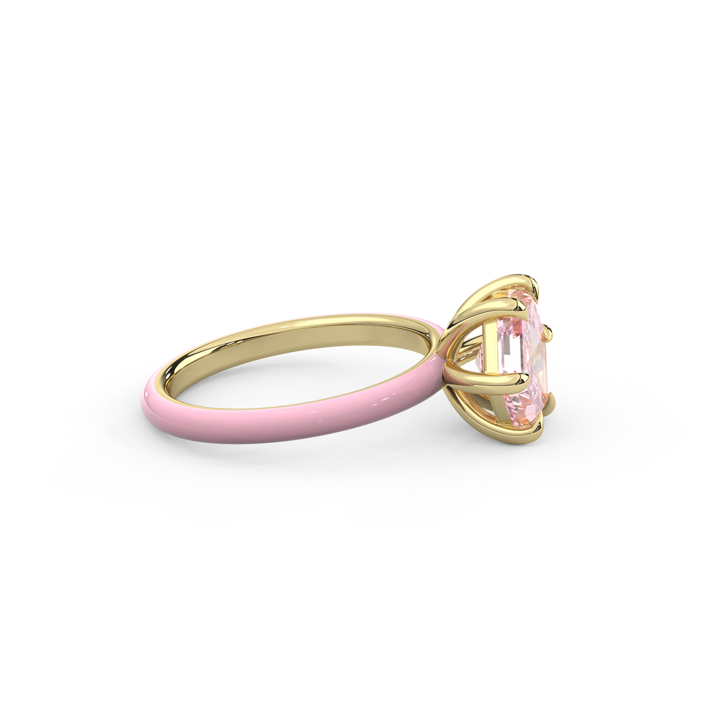 Light Pink Step Cut Hexagon Lab Sapphire Ring