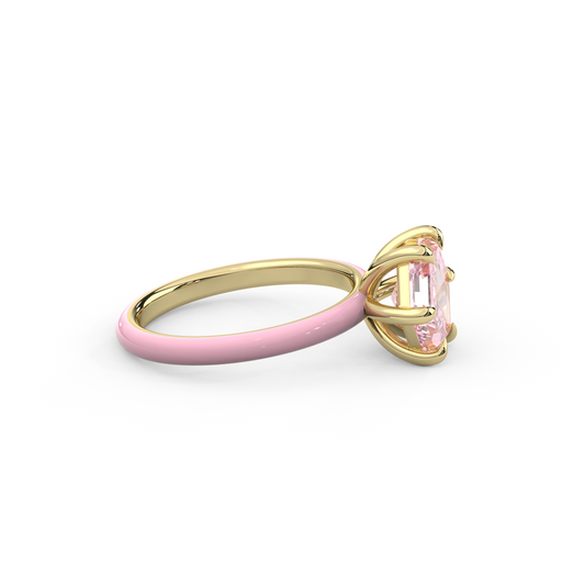 Light Pink Step Cut Hexagon Lab Sapphire Ring