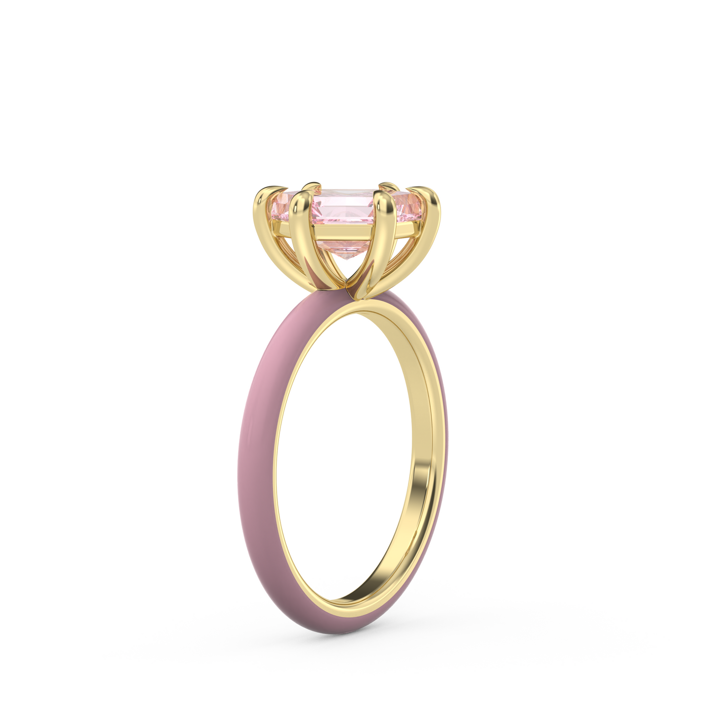 Light Pink Step Cut Hexagon Lab Sapphire Ring