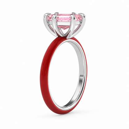 Light Pink Step Cut Hexagon Lab Sapphire Ring