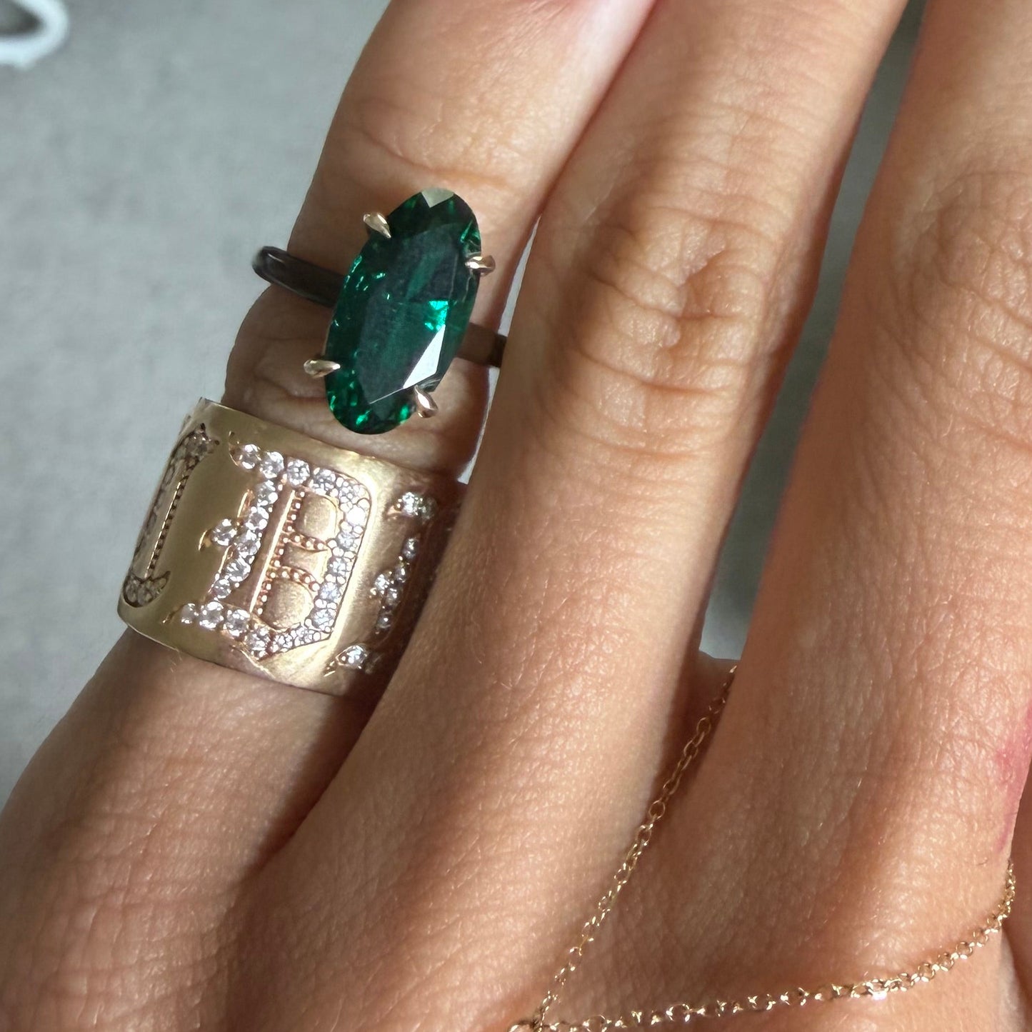 Emerald Green Moval Lab Sapphire Ring