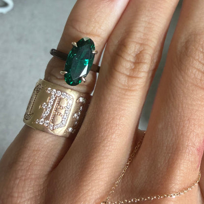 Emerald Green Moval Lab Sapphire Ring
