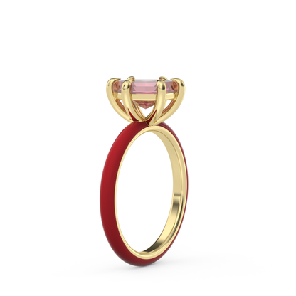 Sunset Pink Step Cut Hexagon Lab Sapphire Ring