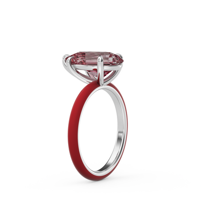 Sunset Pink Step Cut Pear Lab Sapphire Ring
