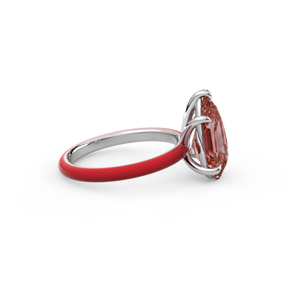 Sunset Pink Step Cut Pear Lab Sapphire Ring