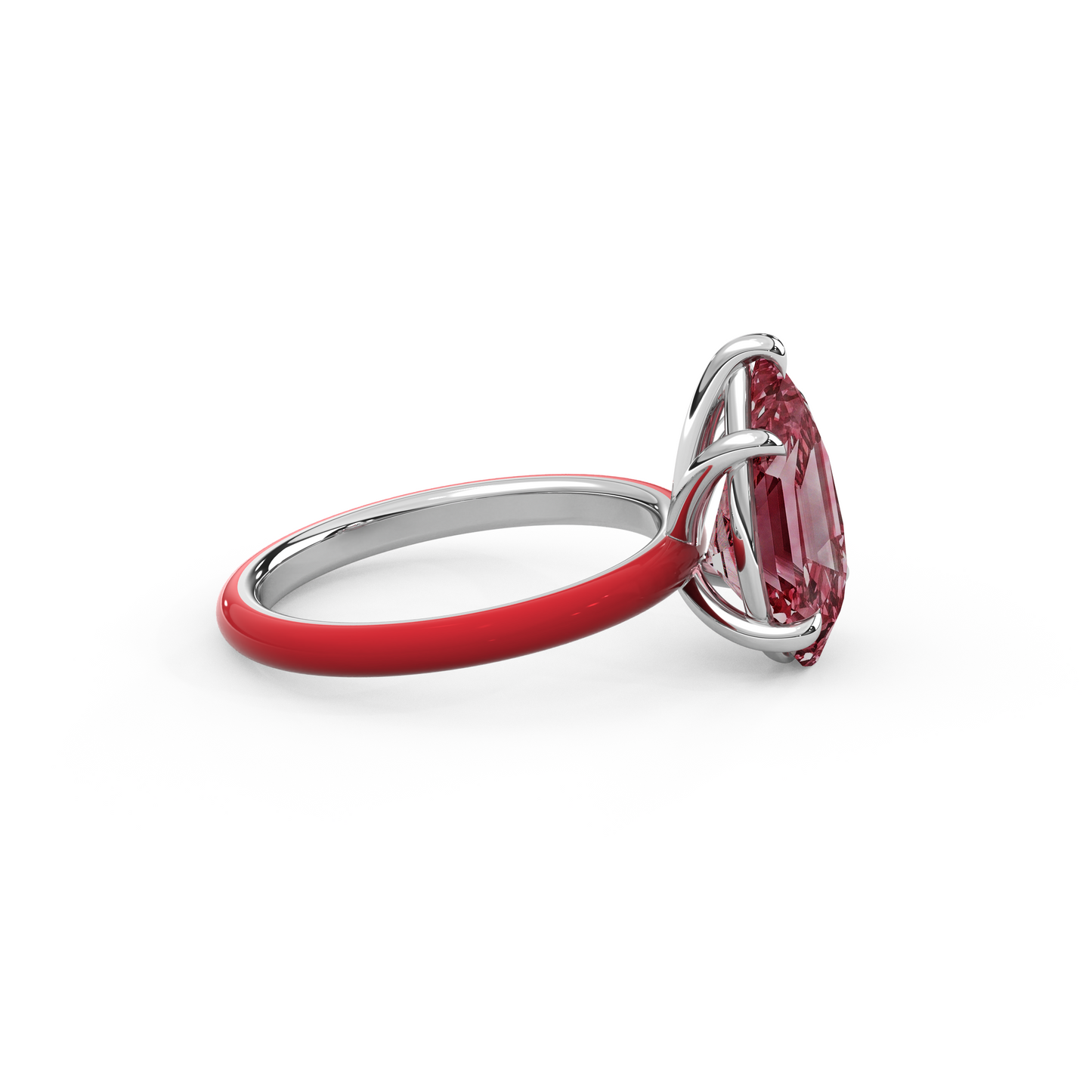 Sunset Pink Step Cut Pear Lab Sapphire Ring