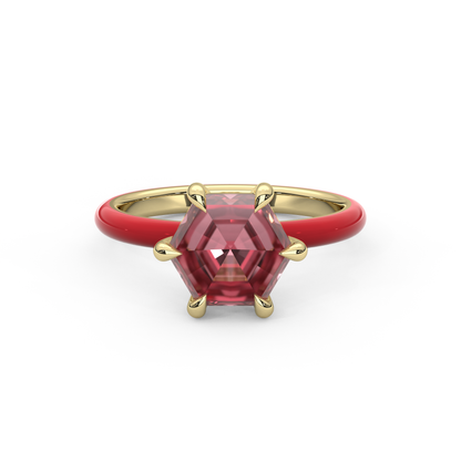 Sunset Pink Step Cut Hexagon Lab Sapphire Ring