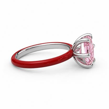 Light Pink Step Cut Hexagon Lab Sapphire Ring