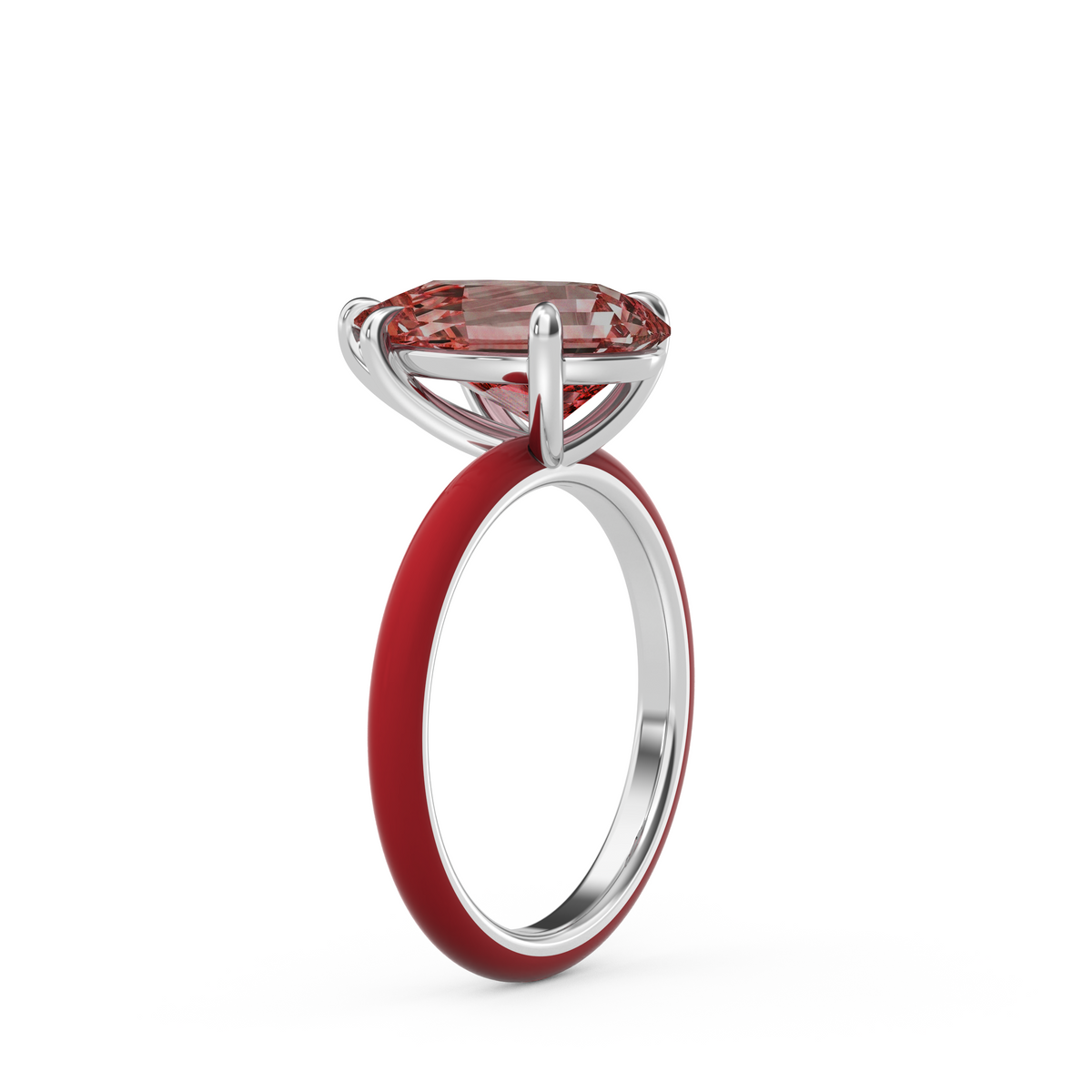 Sunset Pink Step Cut Pear Lab Sapphire Ring