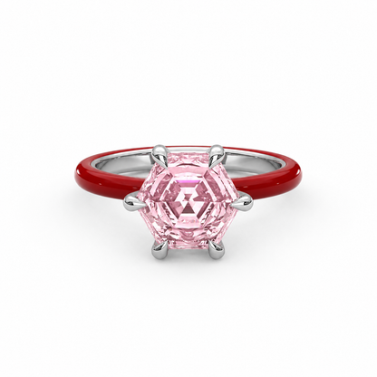 Light Pink Step Cut Hexagon Lab Sapphire Ring
