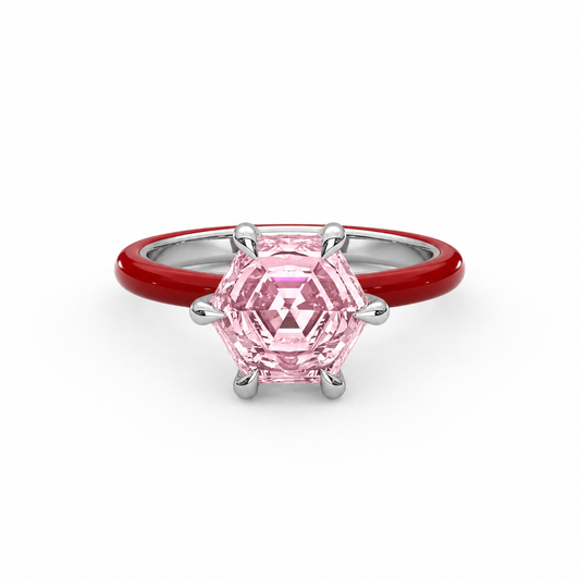 Light Pink Step Cut Hexagon Lab Sapphire Ring