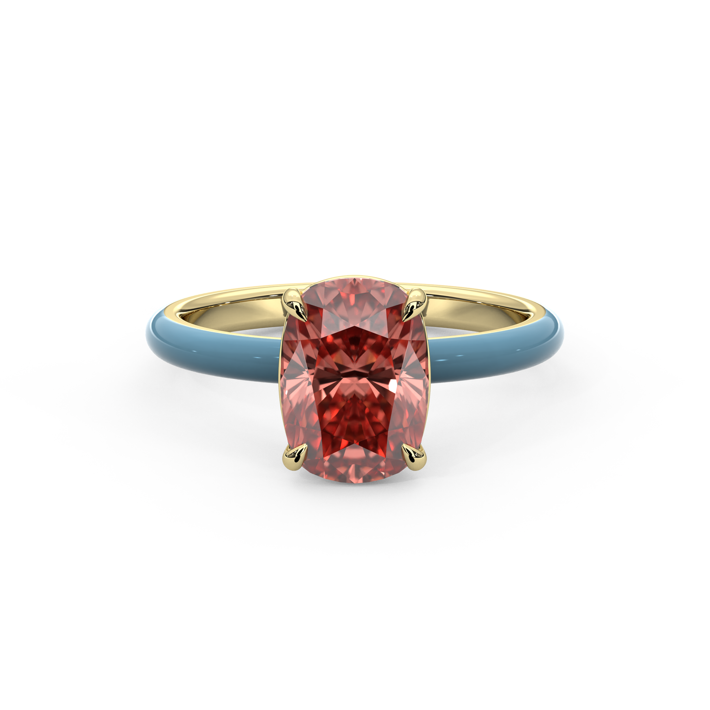 Sunset Pink Elongated Cushion Lab Sapphire Ring