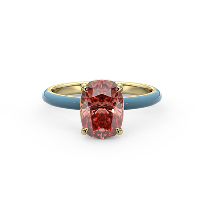 Sunset Pink Elongated Cushion Lab Sapphire Ring