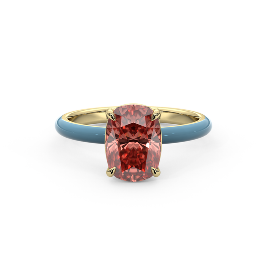 Sunset Pink Elongated Cushion Lab Sapphire Ring