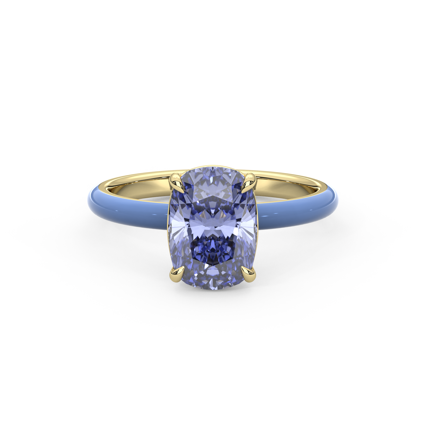 Cornflower Blue Elongated Cushion Lab Sapphire Ring