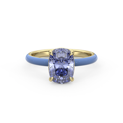 Cornflower Blue Elongated Cushion Lab Sapphire Ring