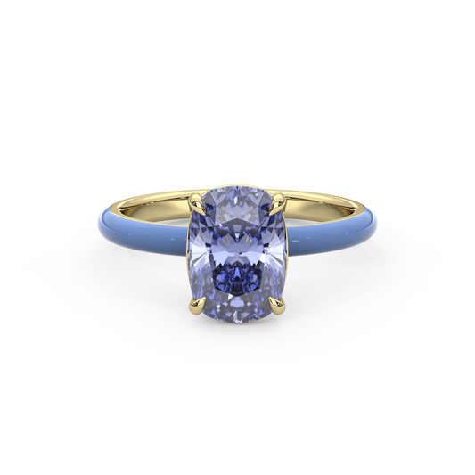 Cornflower Blue Elongated Cushion Lab Sapphire Ring