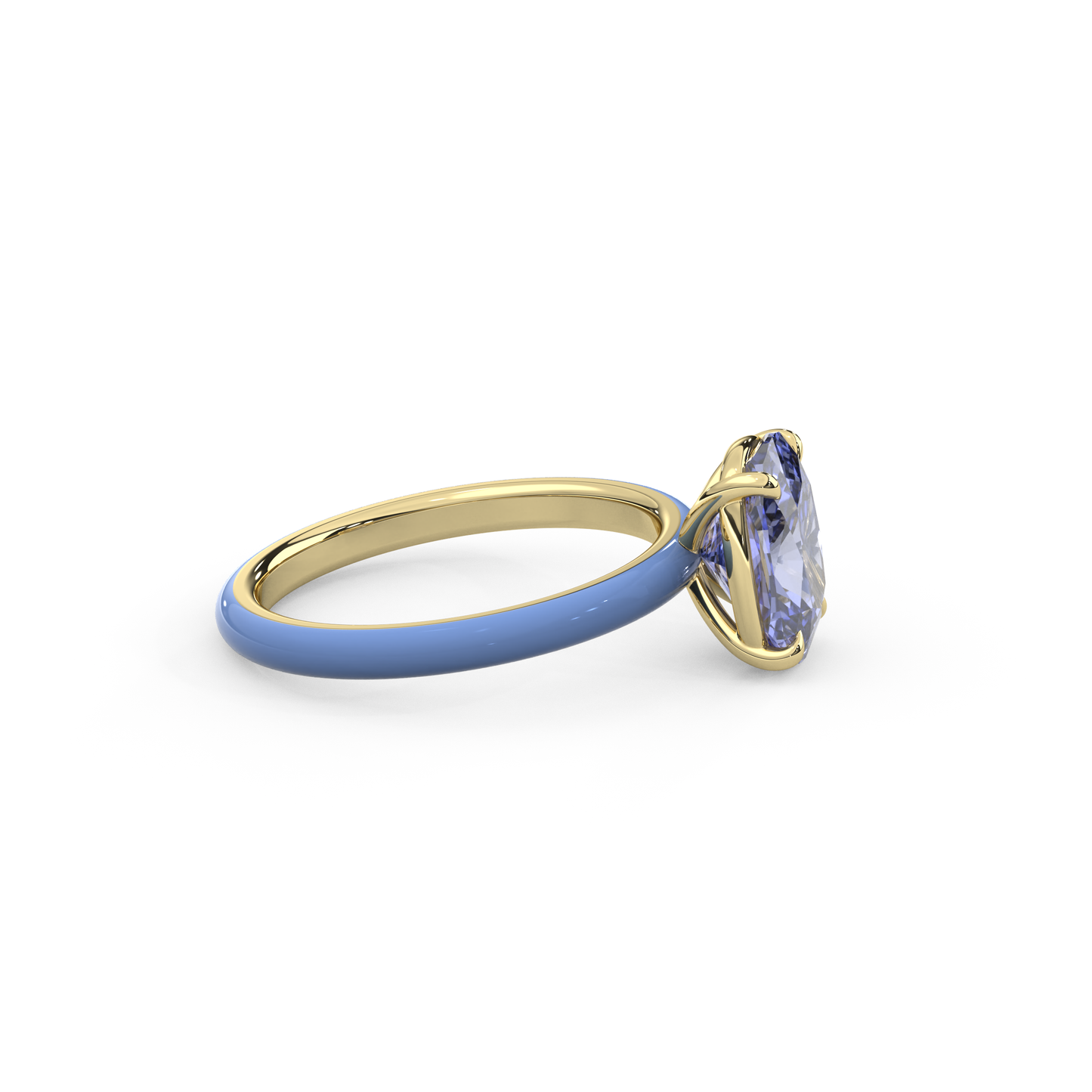 Cornflower Blue Elongated Cushion Lab Sapphire Ring
