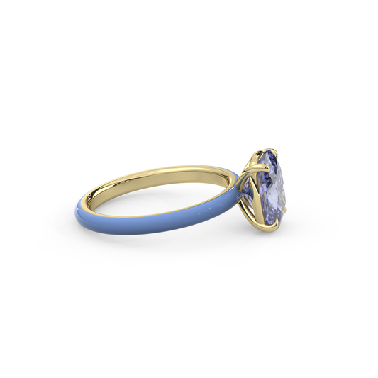 Cornflower Blue Elongated Cushion Lab Sapphire Ring