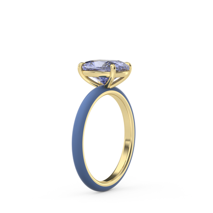 Cornflower Blue Elongated Cushion Lab Sapphire Ring