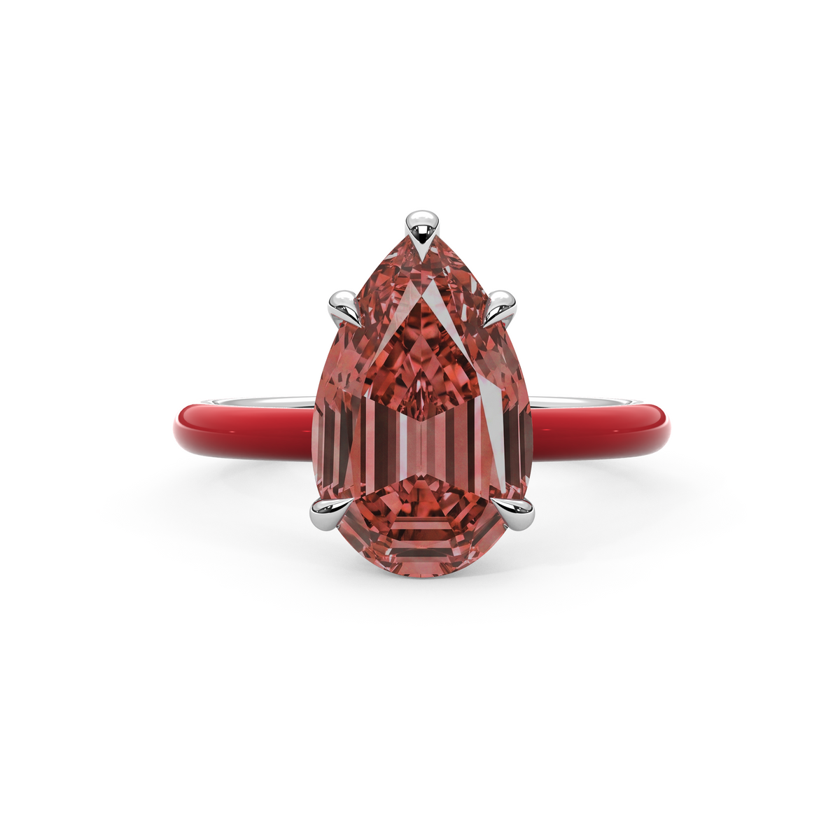 Sunset Pink Step Cut Pear Lab Sapphire Ring