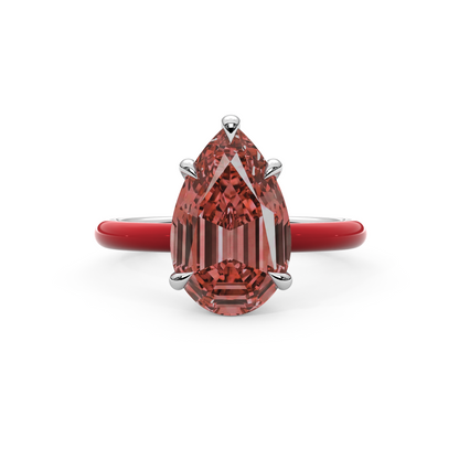 Sunset Pink Step Cut Pear Lab Sapphire Ring