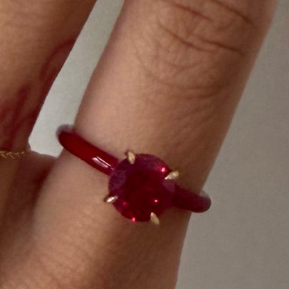 Ruby Red Round Lab Sapphire Ring