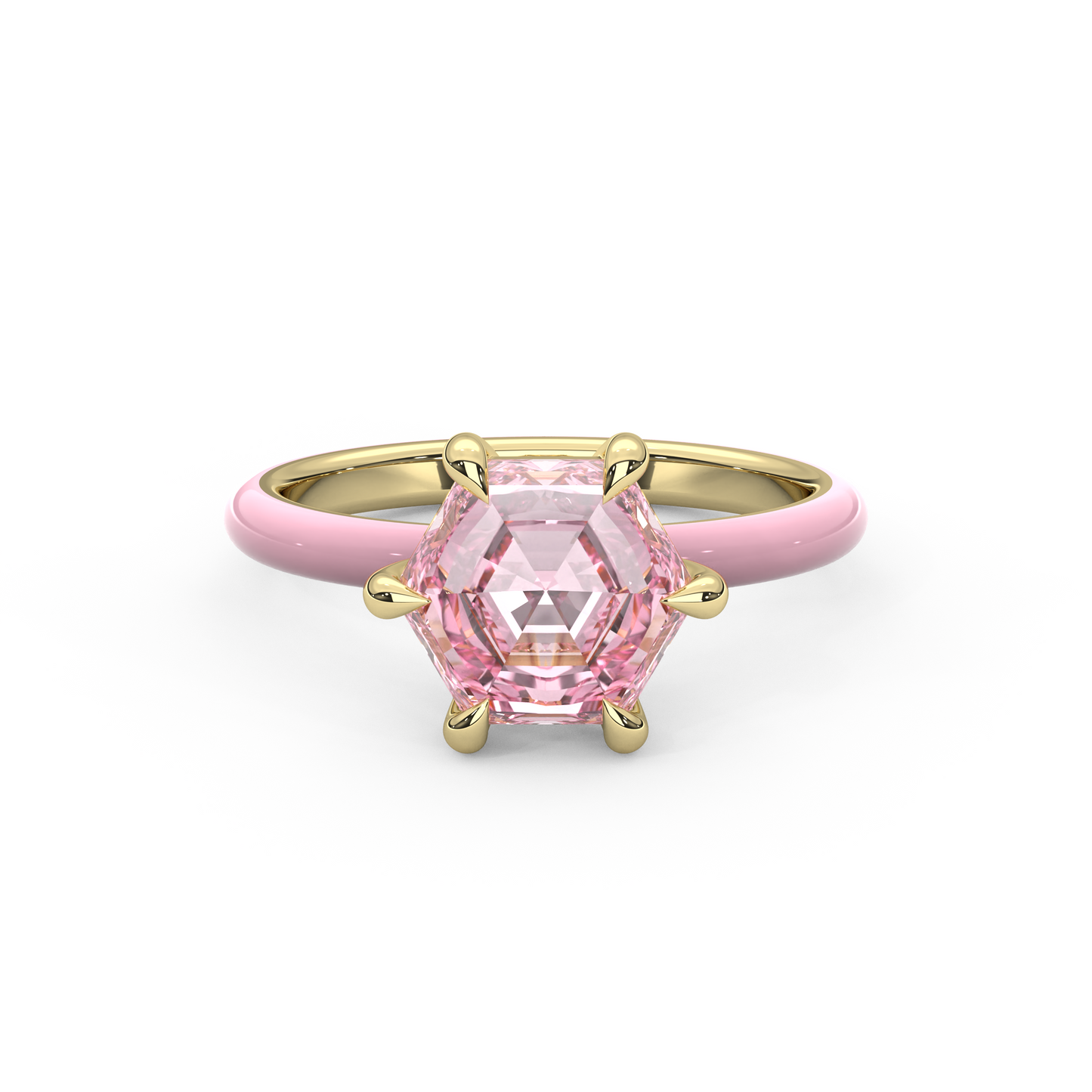 Light Pink Step Cut Hexagon Lab Sapphire Ring