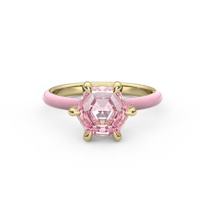Light Pink Step Cut Hexagon Lab Sapphire Ring
