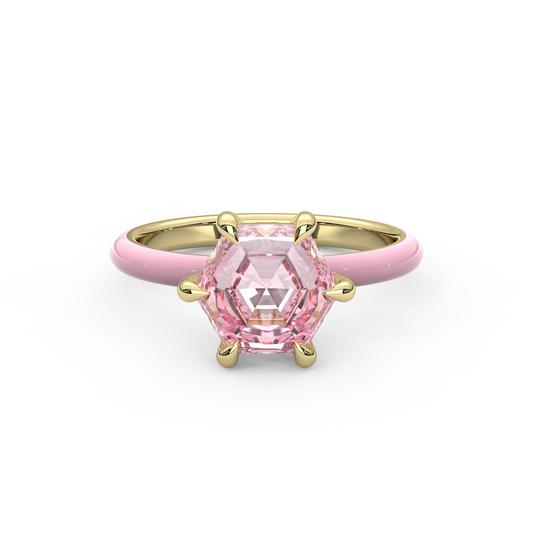 Light Pink Step Cut Hexagon Lab Sapphire Ring